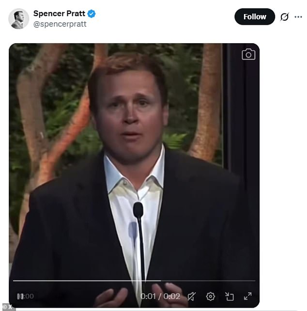 Spencer Pratt during the televised mayoral debate; the eye-roll moment he later replied with as a gif on X