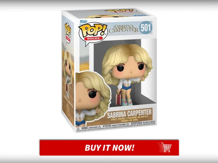 Sabrina Carpenter Funko Pop figure modeled on her hitchhiking look from the Manchild music video