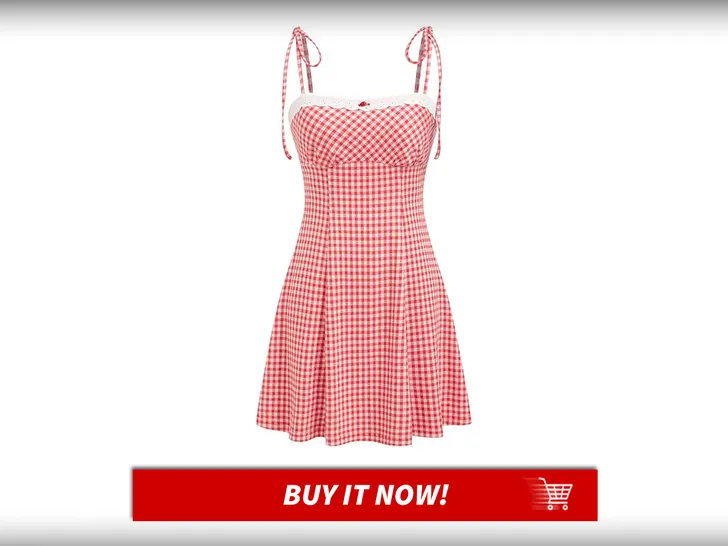 Red gingham dress reminiscent of Sabrina Carpenter's Man's Best Friend release look