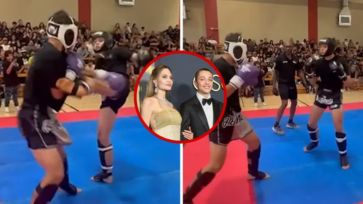 Knox Jolie-Pitt practicing Muay Thai in a composite action image shared by his gym