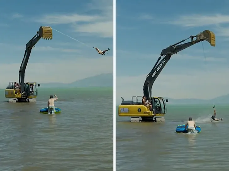 Frames from the excavator stunt on Utah Lake that left Jeff Wittek severely injured