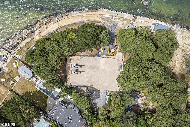 Aerial view of the cleared site and works on the "living" sea wall at North Haven Point.
