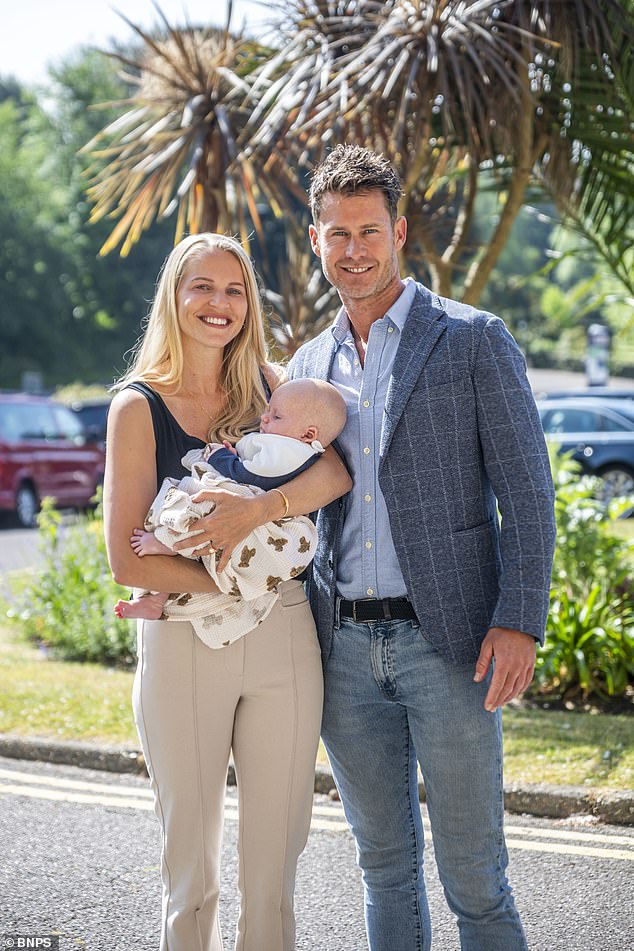 Tom Glanfield with fiance Jordan Holland and their son Jude, renting nearby during construction.