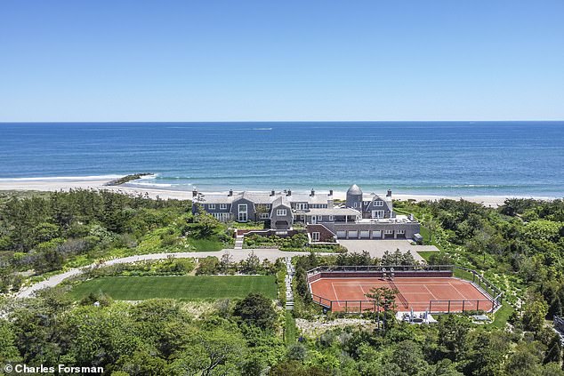Aerial view of the oceanfront property along West End Road with Atlantic beach frontage