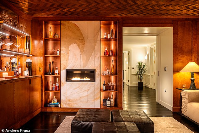 Family room with wet bar inside the renovated West End Road estate
