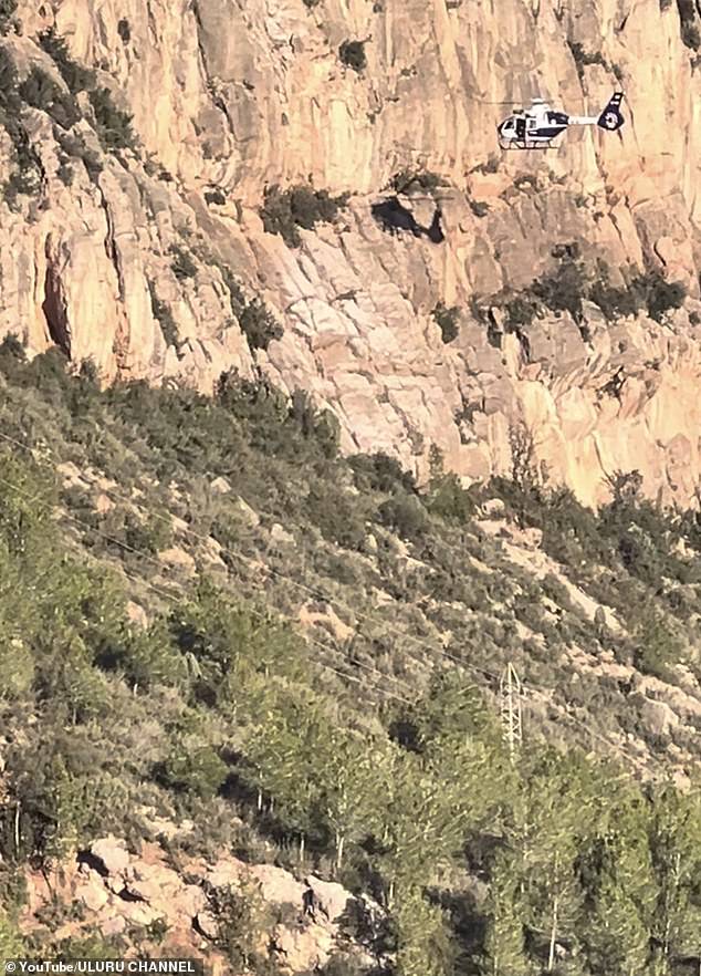 Rescue helicopter at Montserrat near the ravine where Isak Andic fell.