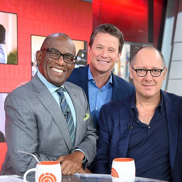 Baby-faced Billy and Roker were thrust together in 2016 like two clumsy characters in a buddy-cop sitcom to host the third hour of Today (Pictured: Roker and Bush with actor James Spader in September 2016) - Daily Mail US