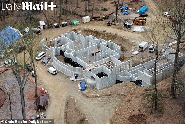 Aerial view of construction at Lively and Reynolds' upstate New York compound during renovation.