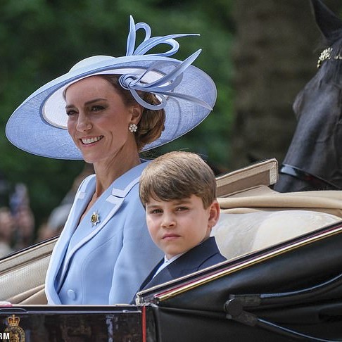 In a subtle change from last year's Trooping the Colour, Prince Louis swapped seats with his big sister so that he was sat next to Catherine - Daily Mail US