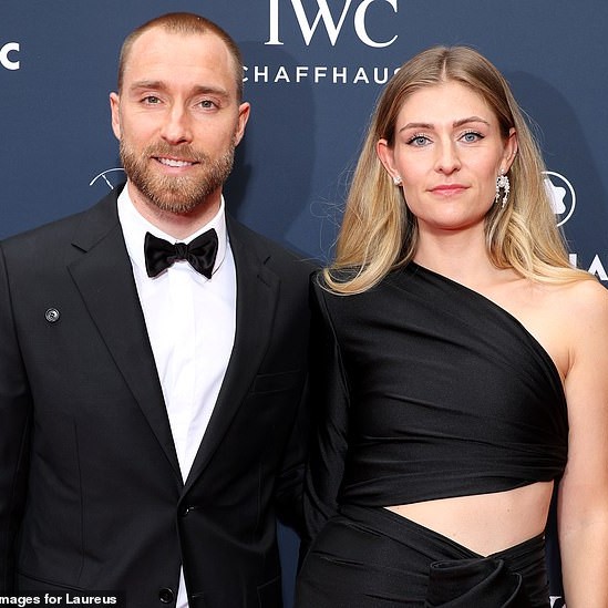 Eriksen, pictured with wife Sabrina Kvist Jensen, asked to go straight to his family afterwards - Daily Mail US