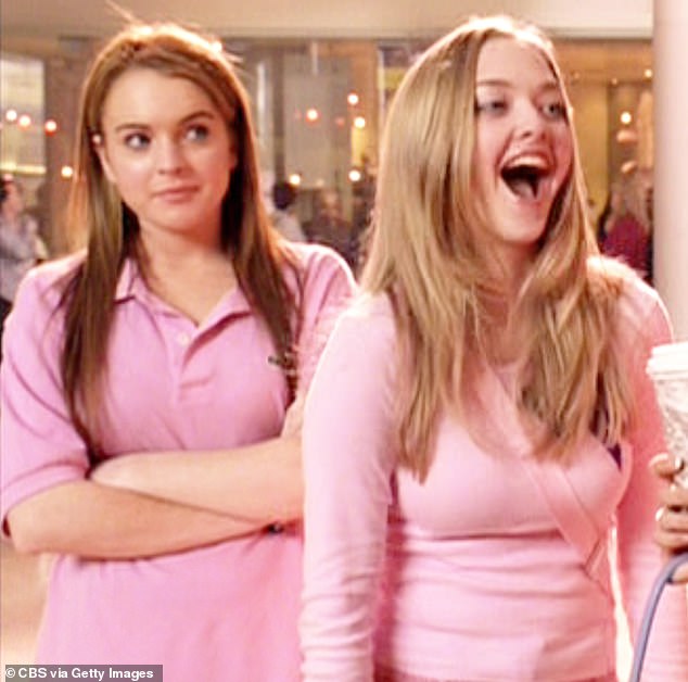 Amanda Seyfried and Lindsay Lohan in a Mean Girls still