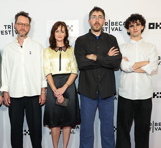 Alexis Bledel with producer Matthew Porterfield and Jack Dylan Grazer on the Tribeca red carpet for Ponderosa.