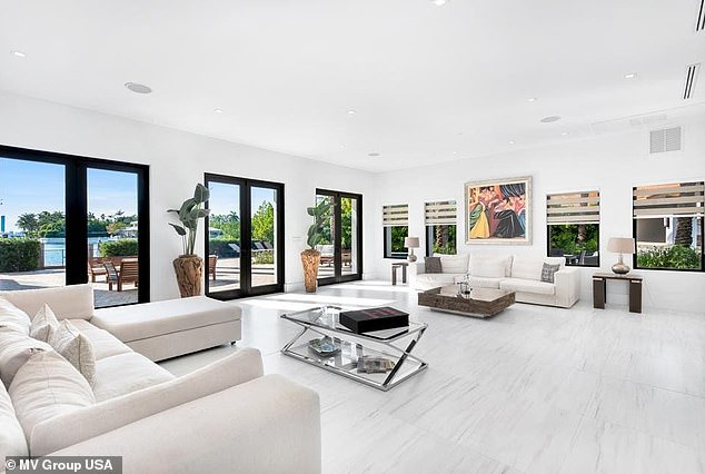 Sitting room inside Jennifer Lopez's rented Miami home showcasing understated luxury