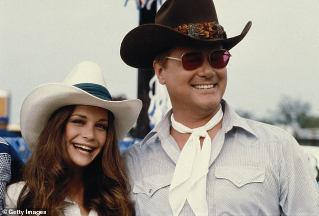 Mary Crosby as Kristin Shepherd with Larry Hagman as J.R. Ewing on Dallas, circa 1979.