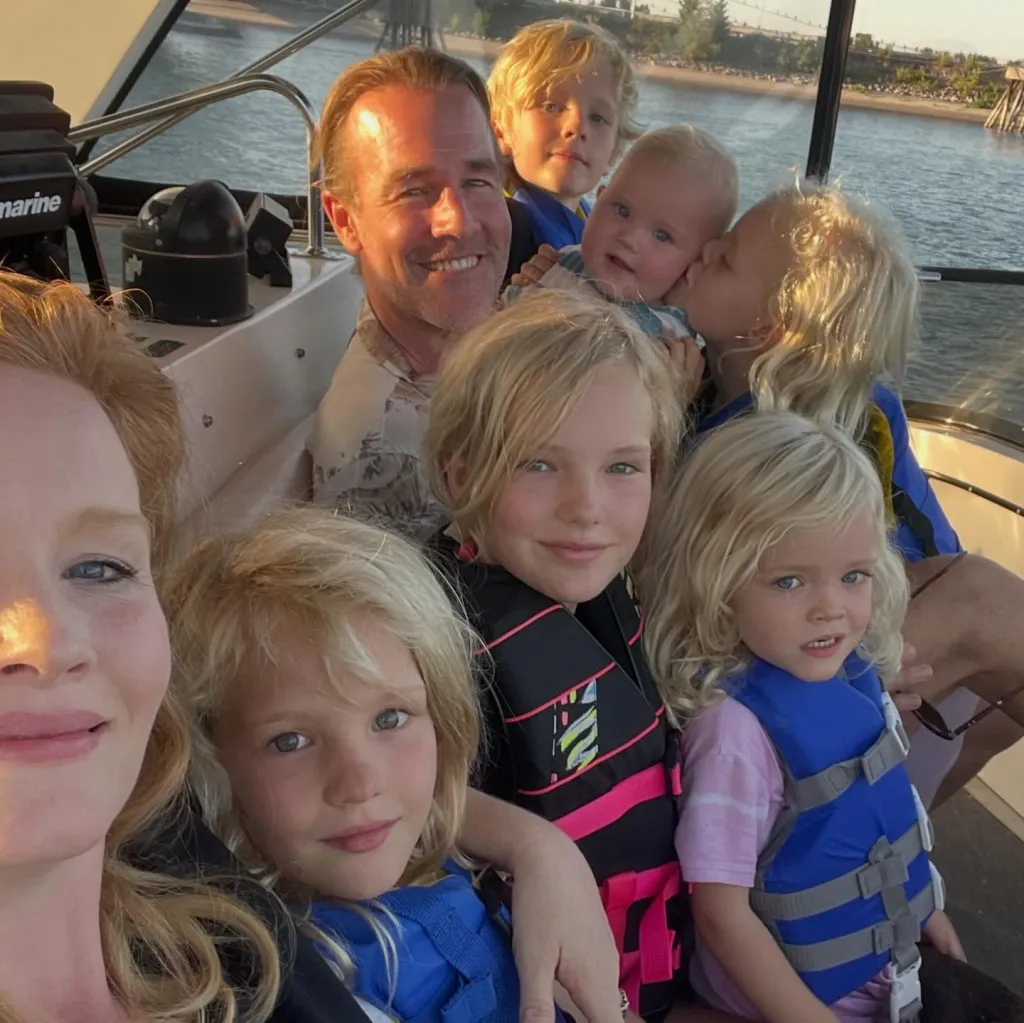 James Van Der Beek on a boat with his six children.