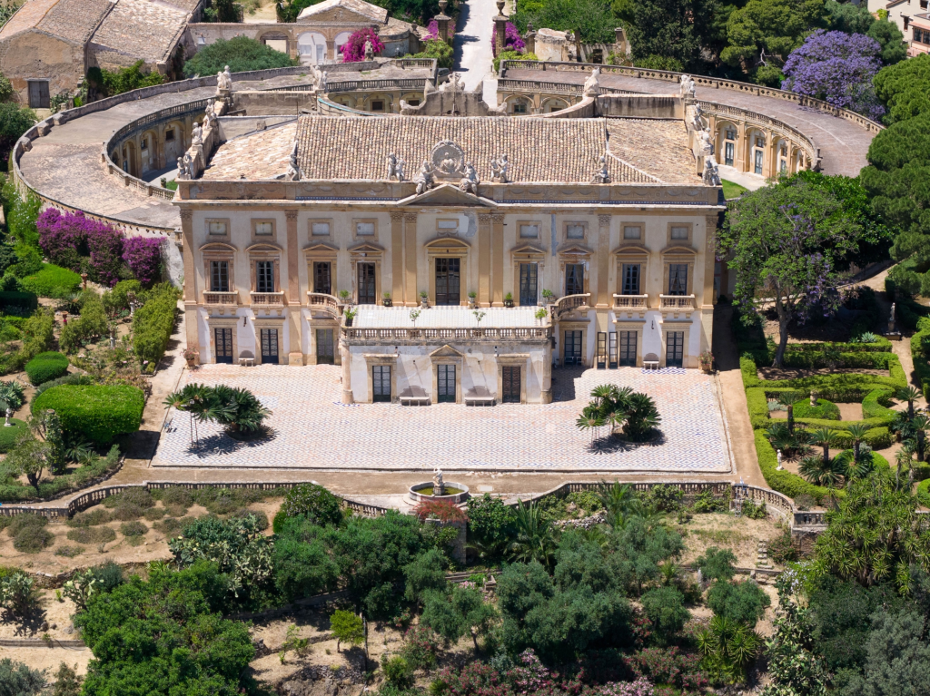 Aerial view of Villa Valguarnera in Bagheria, Sicily, where the couple plan to celebrate.