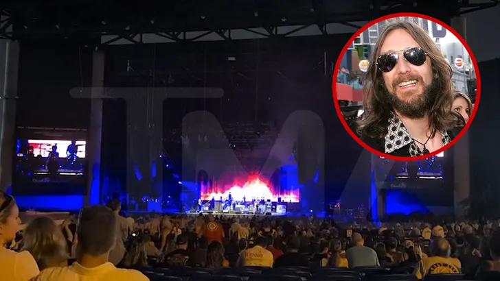 TMZ video still from The Black Crowes' Tampa show, with crowd scene and an inset of Chris Robinson
