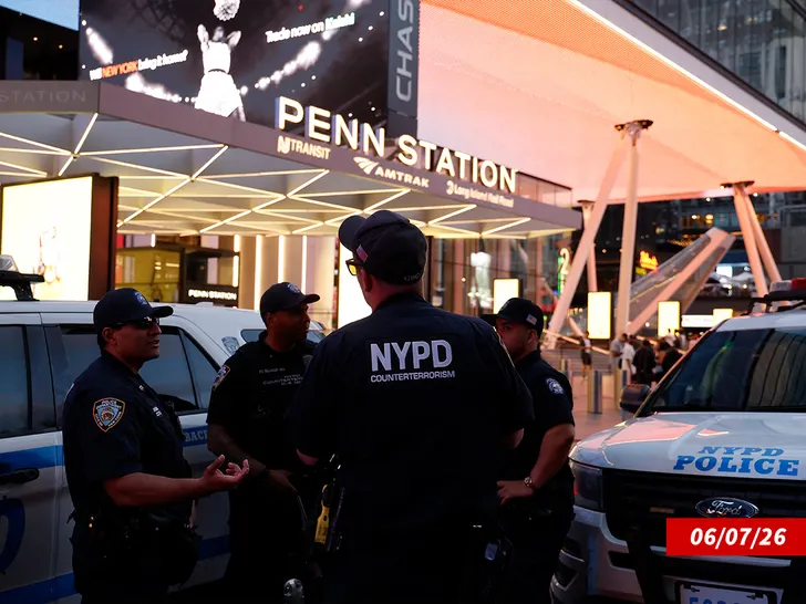NYPD officers outside Penn Station near Madison Square Garden