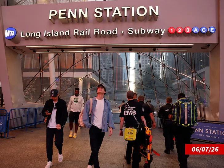 Emergency responders at a Penn Station entrance in New York City
