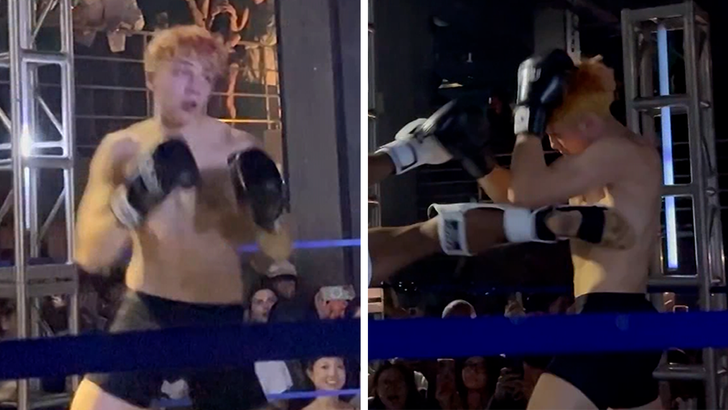Knox Jolie-Pitt in a Muay Thai ring during an exhibition bout