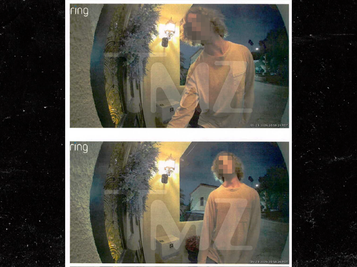 Ring camera still from Sabrina Carpenter's home, included in her restraining order filing, showing a man at her front door